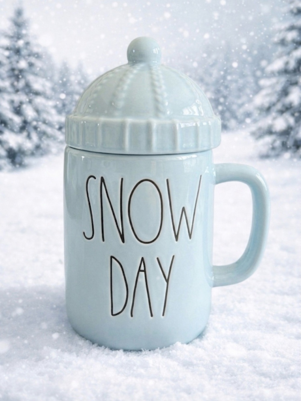 Rae Dunn Snow Day Mug – Large Light Blue Cup w/ Beanie Lid